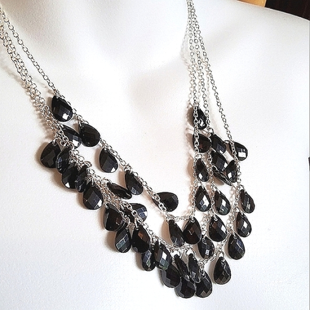 Onyx & Silver Necklace And 4 FREE Bracelets!